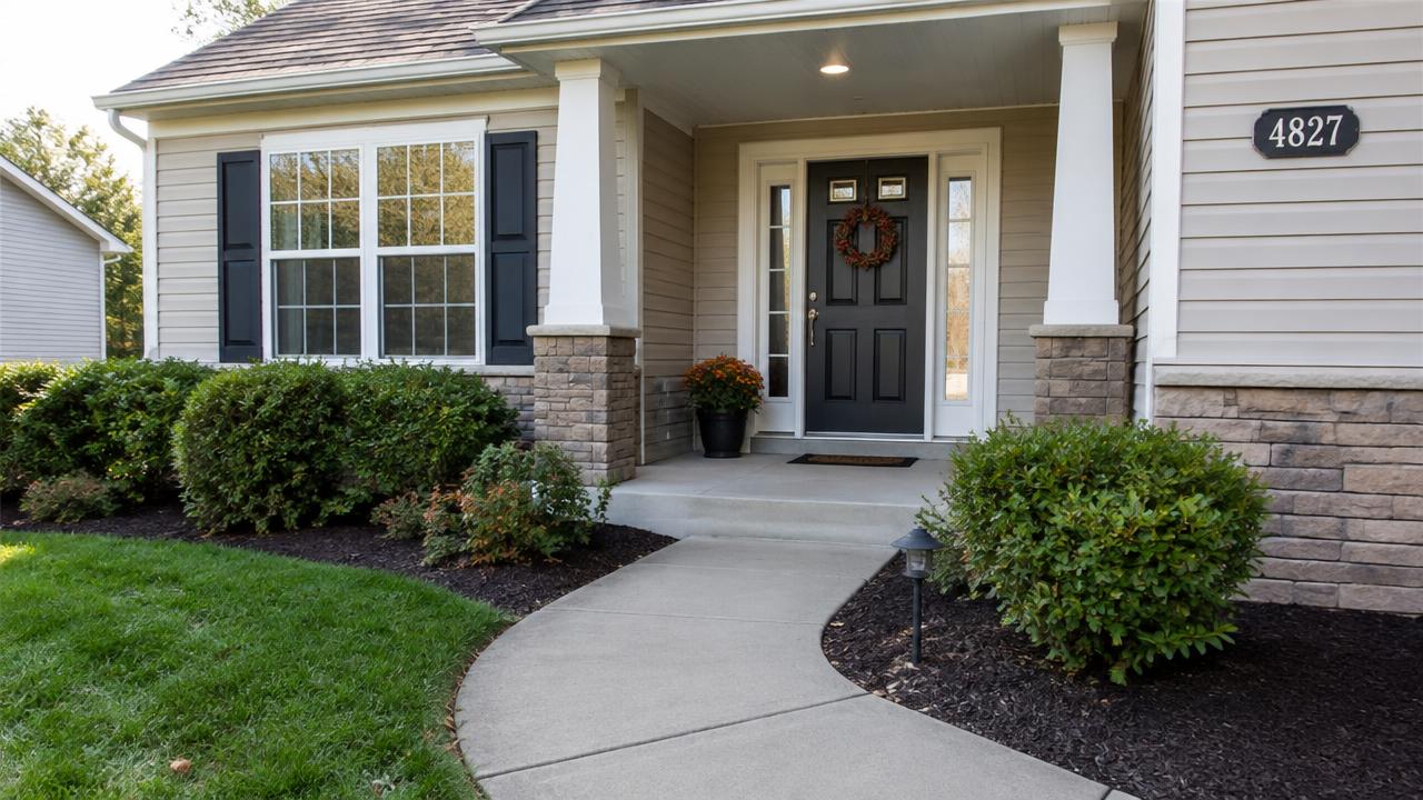 Tidy front porch and freshly mulched landscaping ready for an appraisal visit