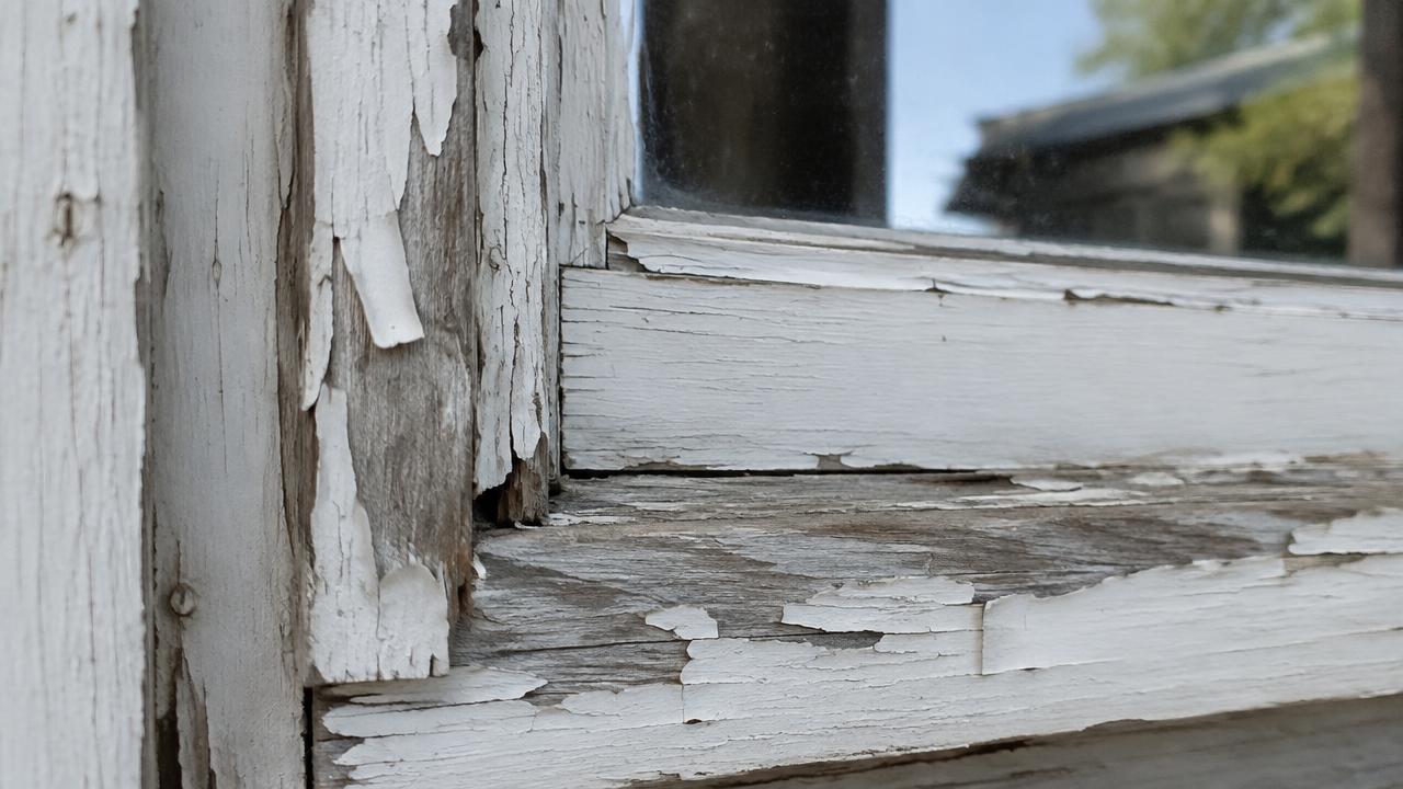 Peeling paint on older window trim, a common FHA and VA appraisal flag