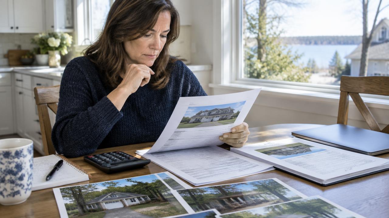 Michigan homeowner organizing assessment documents and home photographs for a tax appeal