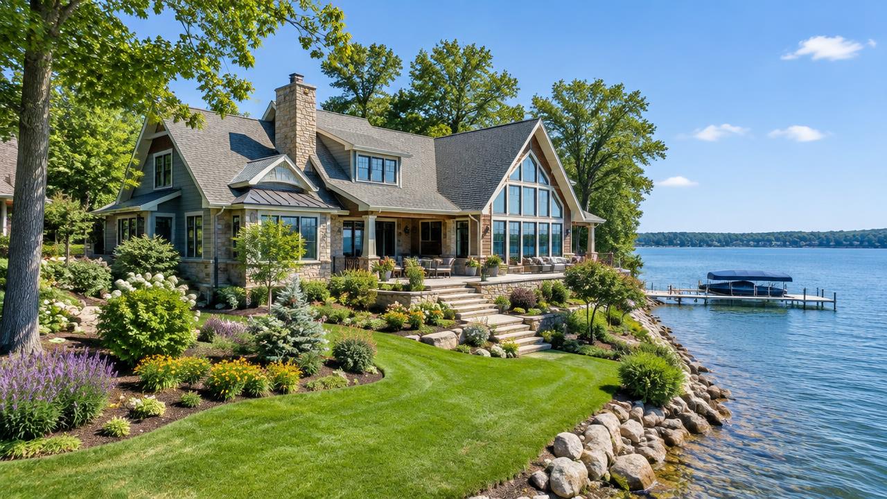 Custom lakefront home illustrating the unique features that affect Michigan property values